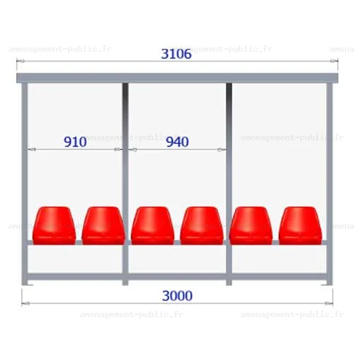 Abri de touche monobloc 6 sièges baquet 